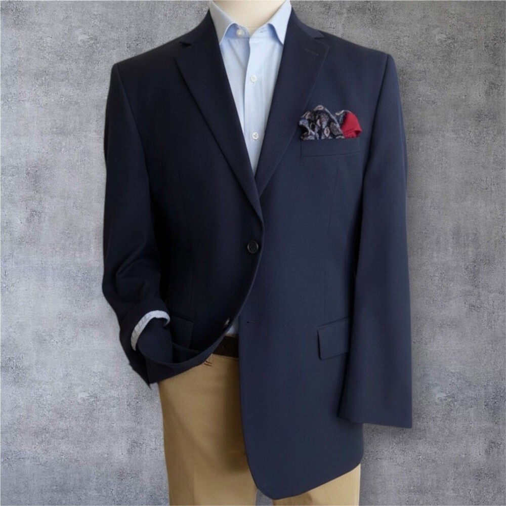 PRONTO UOMO Mens Navy Blazer 44L WOOL Sport Coat Two Button Casual Jacket
